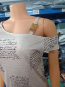 the BUCKLE - Summer Fashion Metal Buckle Oblique Collar Casual Short Sleeved Printed T-Shirt Tops