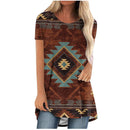 the TRIBAL - Western Aztec 3D Print Short Sleeve Oversized Tunic Tops for Women
