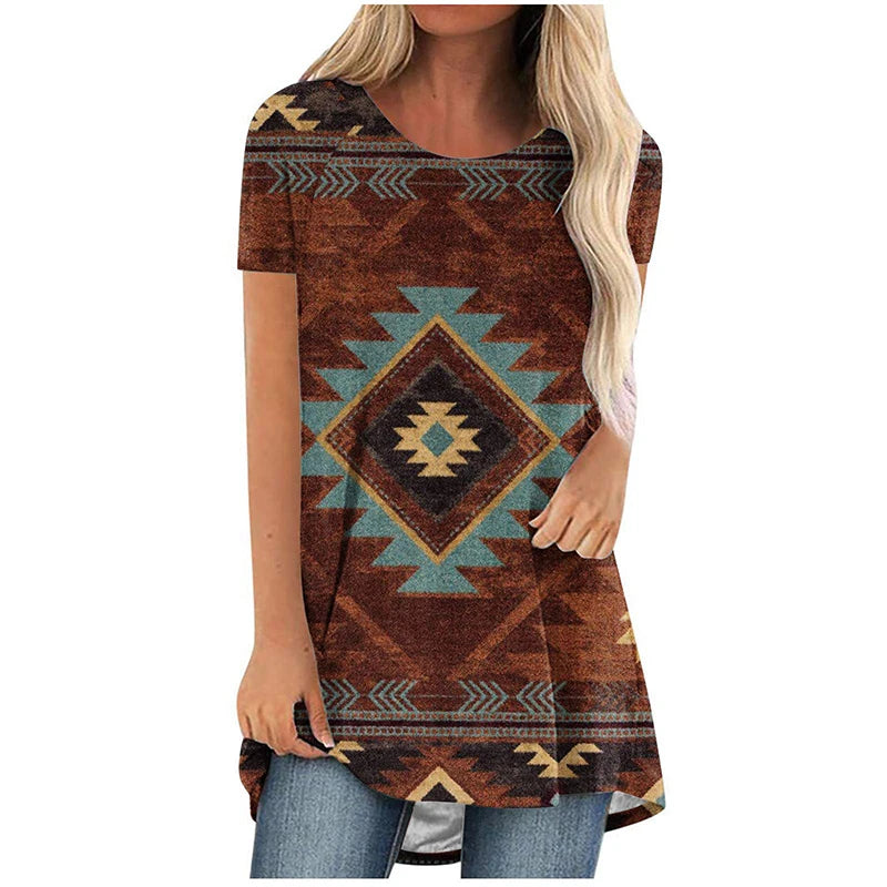 Summer T-shirt Western Aztec Ethnic 3D Print Streetwear Women Short Sleeve T Shirts Tunic Tops Tees Woman New Oversized Clothing