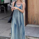 the WHISPER - Women Tie Dye Suspender Loose Lazy Long Summer Seaside Vacation Dress