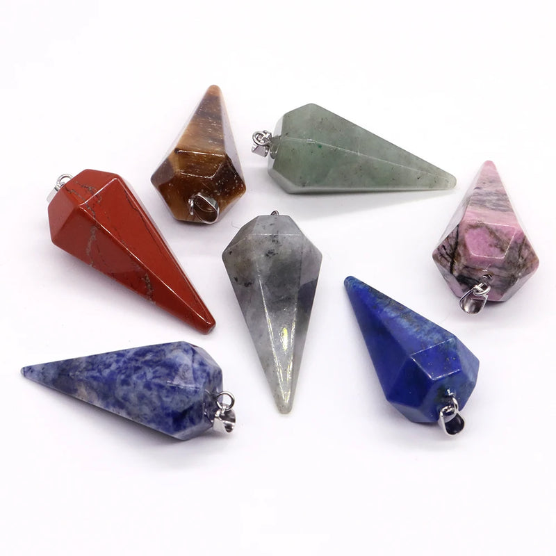 the PENDULUMS - Reiki Healing Quartz Pendulums, Natural Stones Pendant, Faceted Crystals Cone Charms Dowsing Spiritual Divination Chakras Pendulos