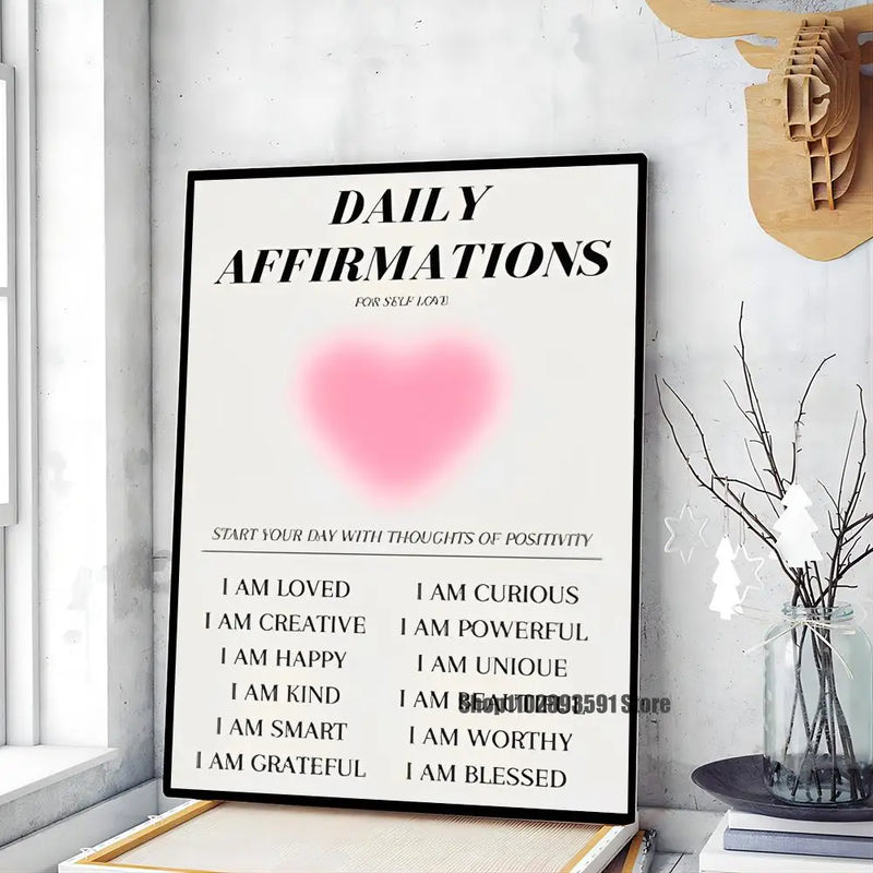 the AFFIRMATIONS - Law of Attraction Print Boho Art, Poster Paper Print Home Bedroom Entrance Bar Cafe Art Painting Decoration