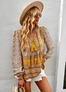 the BAGGY BOHO - Boho Floral Blouse V-Neck Tassel Long Sleeve Bohemian Summer Fashion Shirt for Women