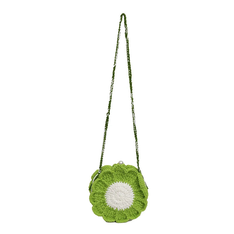 the KNITTED FLOWER - New Fashion Sunflower Pattern Women's Mini Knitted Handbag, Female Woven Shopper Purse, Lovely Design Chain Shoulder Crossbody Bag