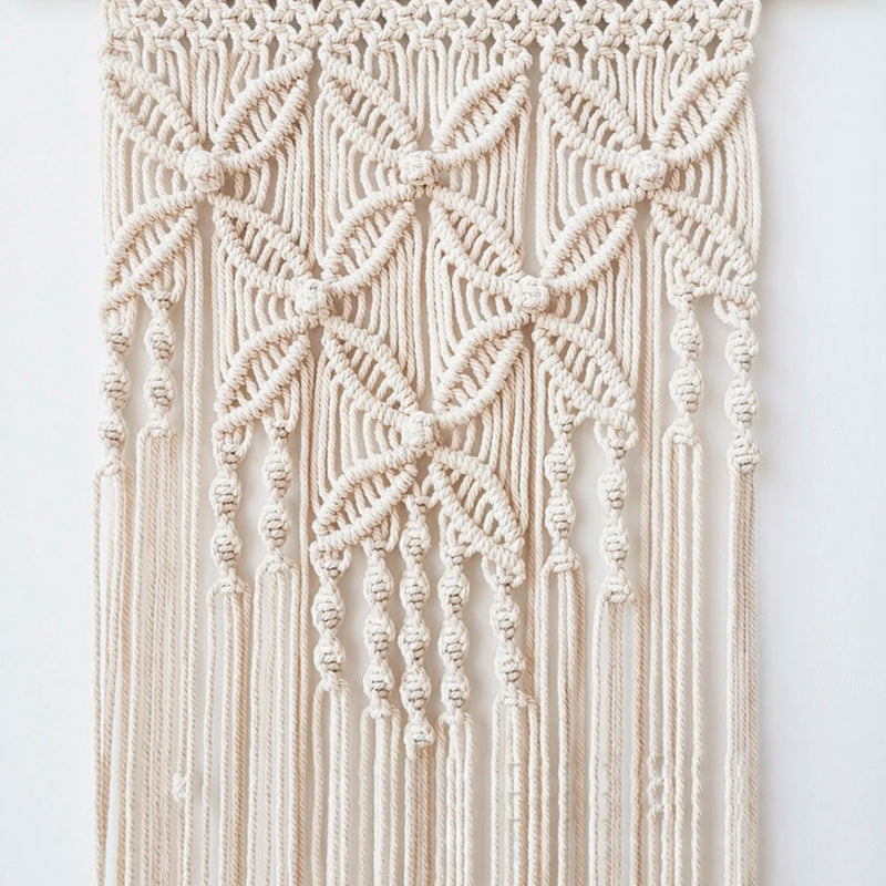 the WOVEN WALL - Macrame Wall Hanging Tapestry, Handmade Ethnic Chic Tapestry, Woven Wall Art Décor, Beige Tassel Cotton Crochet Decoration