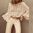 the CROCHET BOHO - Spring/Summer Lace Crochet Hollow Out Beach Bohemian Cover Up Long Sleeve Knitted Tops