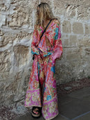 the AMARYLLIS - Bohemia Print Shirt/Pants Sets Lapel Long Sleeve Single Breasted Shirts High Waist Wide Leg Trouser