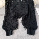 the BOHEMIAN LACE - Knitted Tassel Crochet Hollow Out Smock Sleeve Shirts for Women
