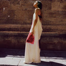 the BELTED BOHO - Sexy Strapless Print Floral Belt Maxi Backless Vacation Dress Autumn Loose Elegant Party Beachwear