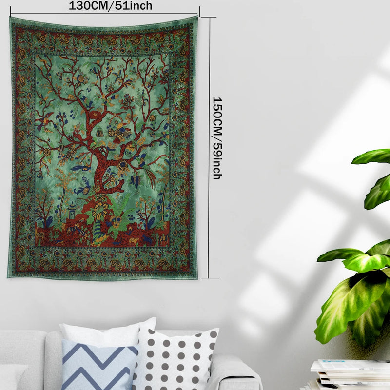 the BIRD TREE - Retro Flower and Bird Tree Tapestry Wall Hanging, Abstract Art Home Decor