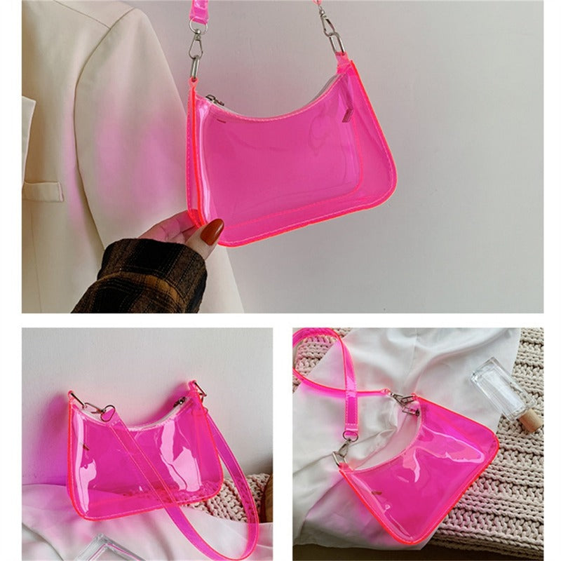 the NEON BAG - Clear Jelly Shoulder Bag for Women, Small Zipper Underarm Purses & Fashion Handbag