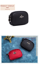 the BEE BAG - Women Cowhide Double Zipper Portable Wallets, Bag Bee Card Hoder Lipstick Case Leather Mini Earphone Coin Purse