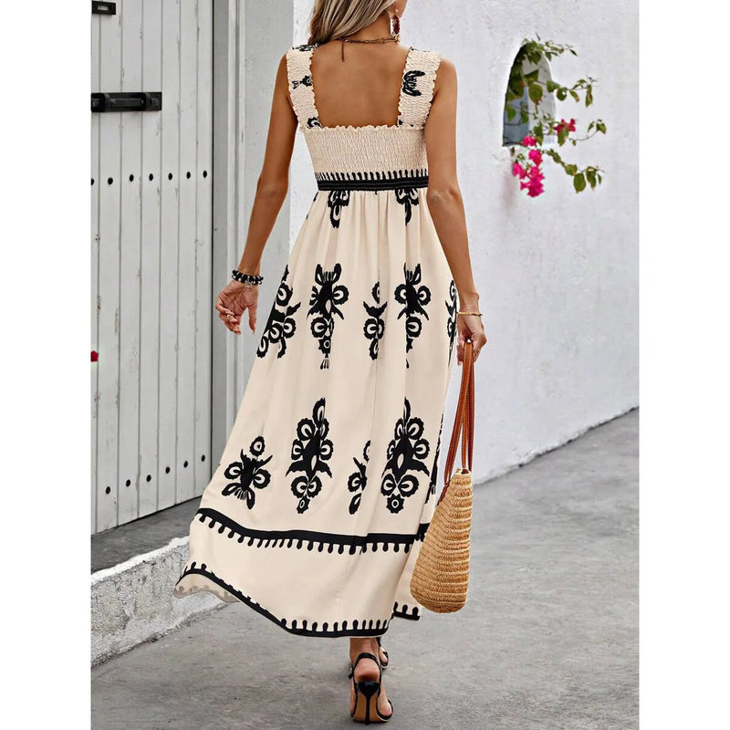 Bohemian Long Dress Summer Loose Holiday Dress Women Casual Sleeveless A-Line Party Long Dress Boho Casual Midi Dress Vestidos