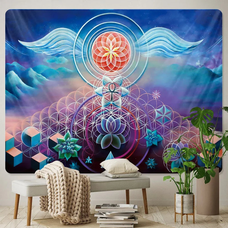 the MEDITATION - Mandala Seven Chakra Psychedelic Scene Home Decor Art Tapestry Hippie Wall Hanging, Boho Room Wall Decor