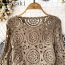 the BOHEMIAN LACE - Knitted Tassel Crochet Hollow Out Smock Sleeve Shirts for Women