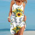 Summer Sunflower Beach Dress for Women 3D Print Vacation Party Sundress Ladies Casual Sleeveless Beachwear Female Traf Clothing