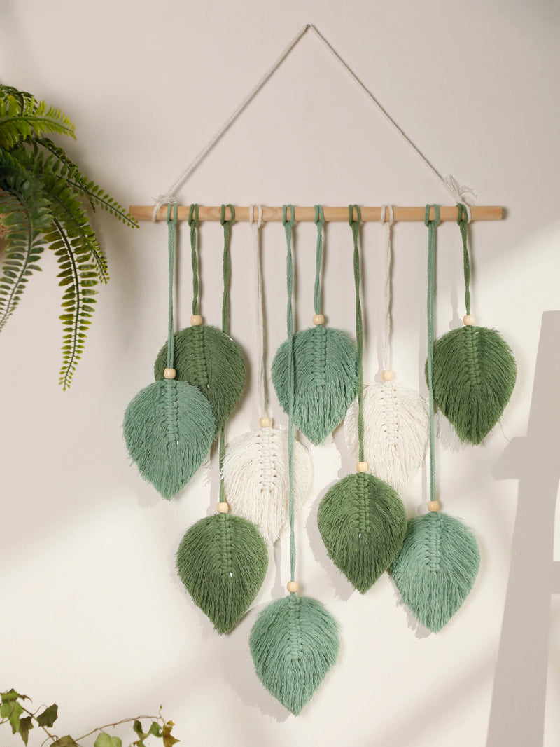 the AUTUMN FALL - Leaf Macrame Tapestry, Brown Green Wall Tapestry, Boho Home Decoration, Macrame Wall Hanging, Home Living Room Decor Gift