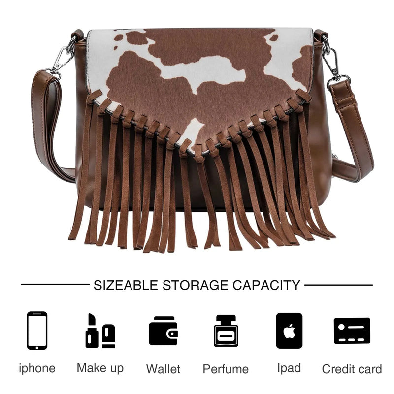 the WESTERNER - Original Design Shoulder Bag for Women, PU Leather Luxury Clutch Designer Handbags, Western Purse Fringe Messenger Bag