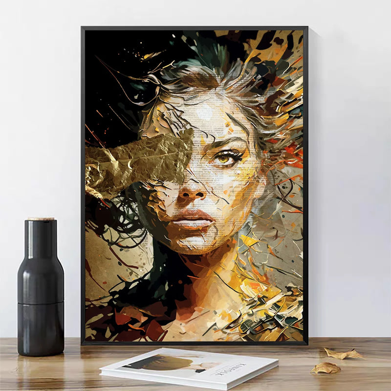 the BOHO BEAUTY - Nordic Boho Fashion Glasses Woman with Flowers Wall Art, Canvas Painting Butterfly with Girl Portrait Poster Prints Mural Picture