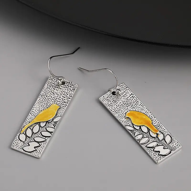 the BIRD WATCHER - Delicate Earrings for Women Square Bird Animal Silver Color Metal Inlaid Dangle Earrings Jewelry Trendy Female Gift