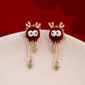 the GOOD FORTUNE - Chinese Style Red Little Lion Bell Pendant Earrings for Women, The Year of The Dragon Festive Jewelry Gifts