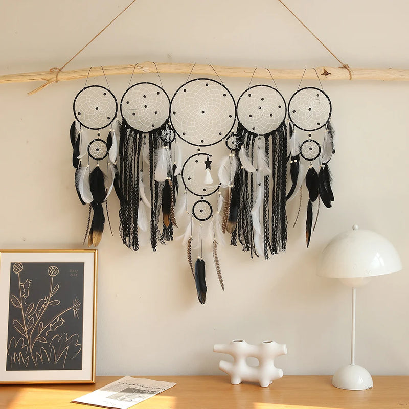 the DREAMLAND CATCHER - 5pcs Bohemian Dreamcatcher Set - Large Wall Hanging For Bedroom, Wedding, Christmas Decor - Pretty And Decorative Ornaments