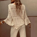 the CROCHET BOHO - Spring/Summer Lace Crochet Hollow Out Beach Bohemian Cover Up Long Sleeve Knitted Tops