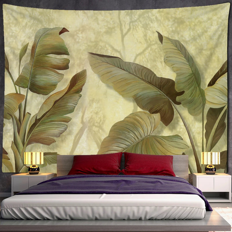 the JUNGLE - Tropical Plants Banana Leaf Tapestry Wall Hanging, Boho Home Room Decor