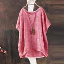 the BOHO BLOUSE - Summer Casual Solid Loose Plain O-Neck Asymmetrical Short Batwing Sleeve Blouse for Women