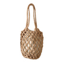the BOAT BOHO - Fashion Boho Handmade Woven Crochet Tote Purse, Women Bucket Top-Handle Handbags, Beach Casual Solid Hollow Out Shoulder Bags