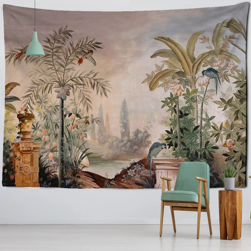 the JUNGLE - Tropical Plants Banana Leaf Tapestry Wall Hanging, Boho Home Room Decor