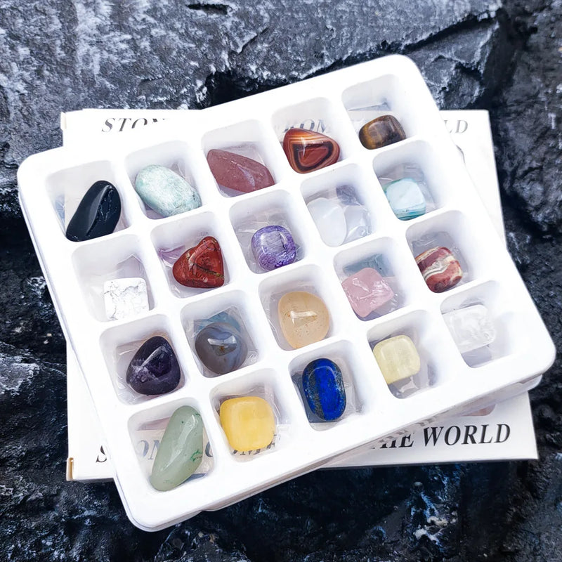 the GEM GIFT BOX - 1 Box Gift Raw 20 PCS Gemstones Collectible Sample Home Student Decoration Ore Mineral Specimen Quartz Crystal Polished Stone