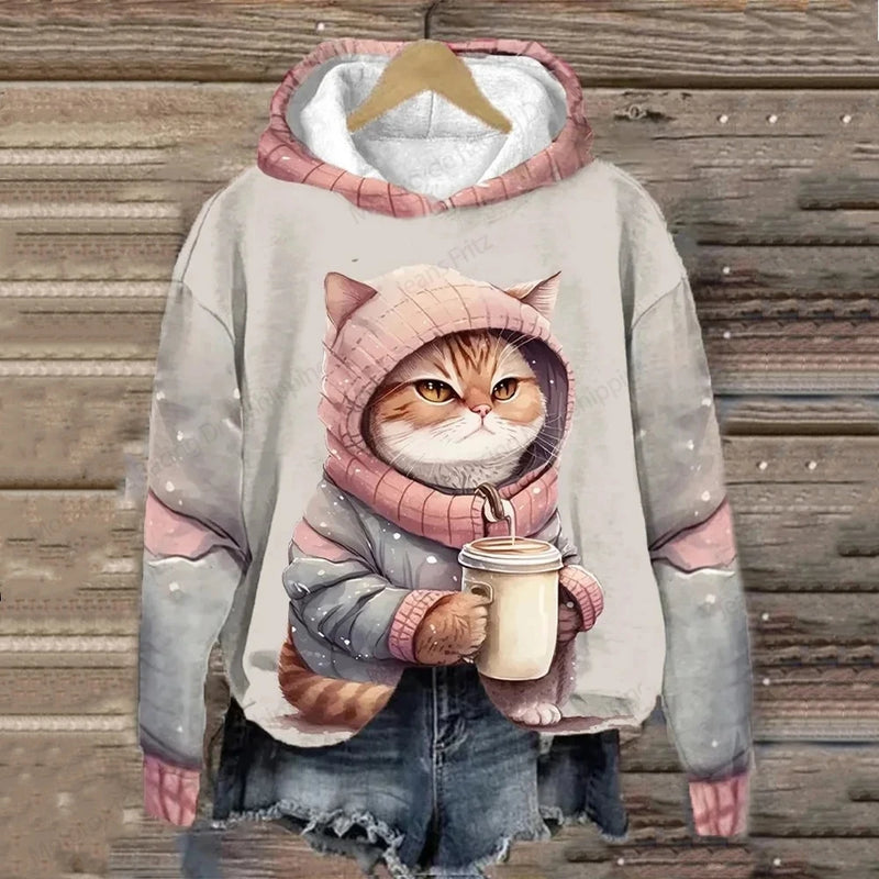 Funny Sweatshirt Cartoon Cat 3d Print Hoodie Men Women Fashion Oversized Hoodies Women Sweat New Year Coat Animal Clothes Winter