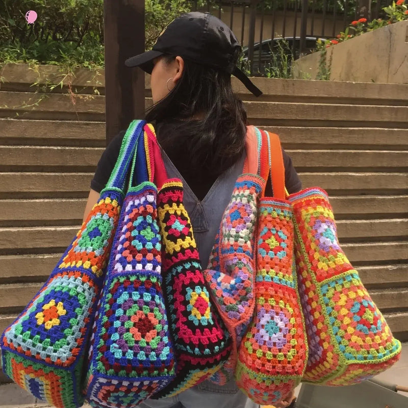 the CANCUN BOHO - Bohemian Crochet Women Shoulder Bags, Knitting Large Capacity Tote Bag, Casual Lady Handbags, Big Shopper Purses/Summer Beach Bags