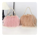 the FURBIE - Designer Women's Handbag with Tassel, Luxury Plush Evening Bags with Pearl Chain, Ladies Purse Tote Bag, Fashion Crossbody Bag