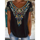 the ANCIENT - Indian Elephant Geometry 3D Print Streetwear V-Neck Oversized T-Shirts for Women