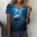 the DEEP DIVE - Summer 3D Print Sea Turtle V-Neck Oversized T-Shirts for Women