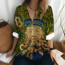 the GALLERIA - Van Gogh's Oil Painting Print Sunflower Pattern Long Sleeved Shirt Loose Lapel Blouse