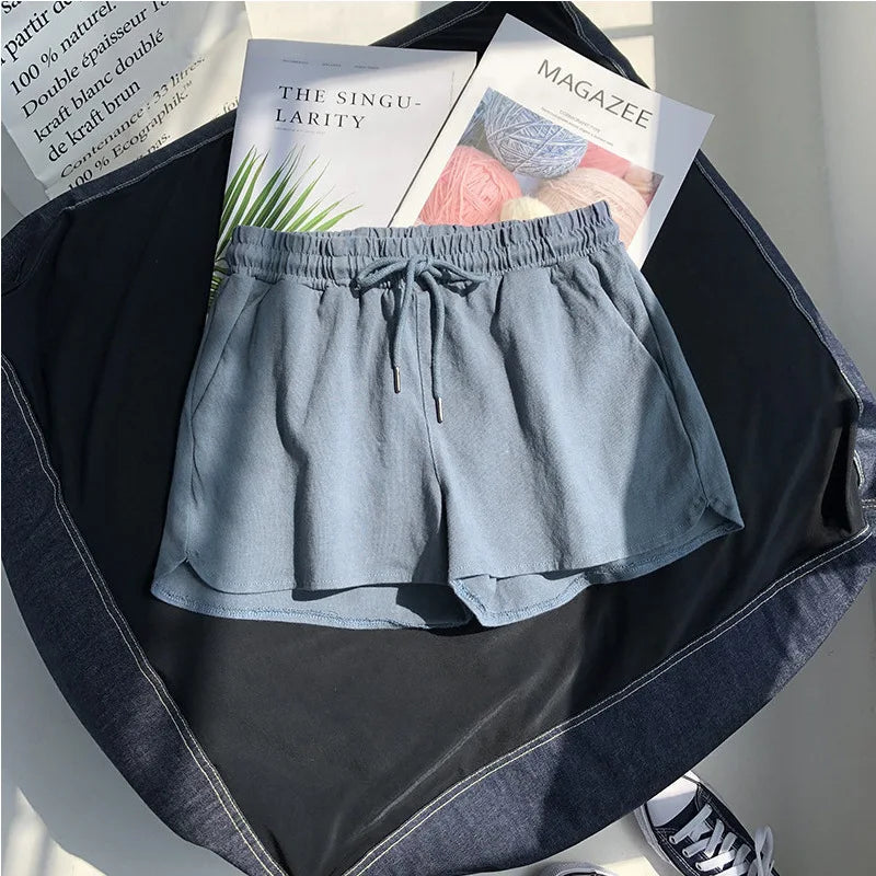 Women Wide Leg Loose Shorts Summer Female High Elastic Waist Drawstring Pocket Outdoor Homewear Sporty Pants CDPF-WYP-K3