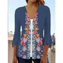 the VINTAGE BOHO - Women's Spring/Autumn Vintage Floral Print Knitted Cardigan Fashion Elegant V-Neck 3/4 Sleeve Tunic Sweater Coats