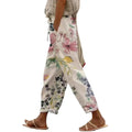 Women Rolled Hem Casual Pants Floral Print Harem Pants Boho Lace-up Dress Stylish Women's Casual Trousers Flowy for Office