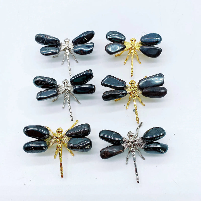 the DRAGONFLY - 2pcs Natural Mixed Material Energy Reiki Stone Dragonfly Carving Decoration Crystal Quartz Healing High Quality Gemstone For Gift