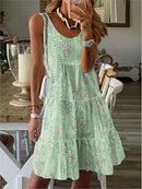 the SUNDRESS BOHO - Summer Casual Floral Print Loose O-Neck Sleeveless A-Line Summer Sundress for Women