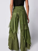 the FAIRYLAND - Women's Sexy Streetwear Aesthetic Ruffle Irregular Layered Long Pants Solid Color High Waist Wide Leg Trousers