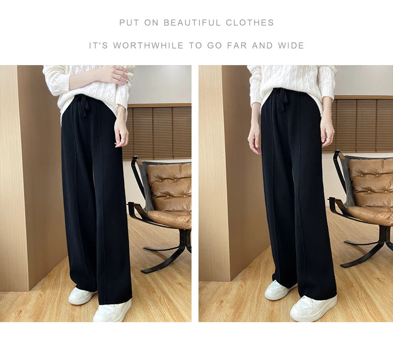 2024 Autumn/Winter New Knitted Women's High Waist Pants,Casual And Loose.  Straight Leg, personalized Floorpants With Elasticity