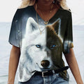 Women's T-shirts Animal Wolf 3d Print Tshirt Women Fashion T-shirt V-Neck Graphic T Shirts Women's Clothing Female Tops Summer