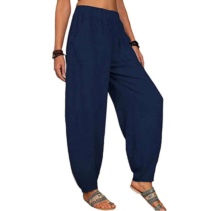 Casual Women Harem Pants Summer Female Cotton Linen Loose Wide Leg Long Pants Homewear LRFZ-922