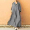 Spring Fall Maxi Dress Robe Baggy Cross V Neck Dresses Solid Color Large Pocket Retro A-line Bohemian Maxi Dress For Casual