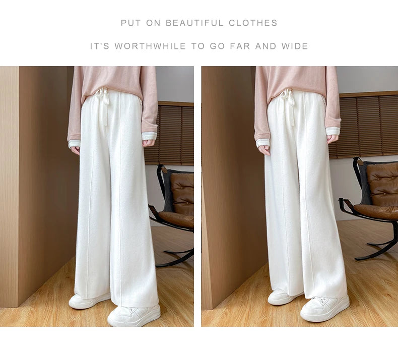 2024 Autumn/Winter New Knitted Women's High Waist Pants,Casual And Loose.  Straight Leg, personalized Floorpants With Elasticity