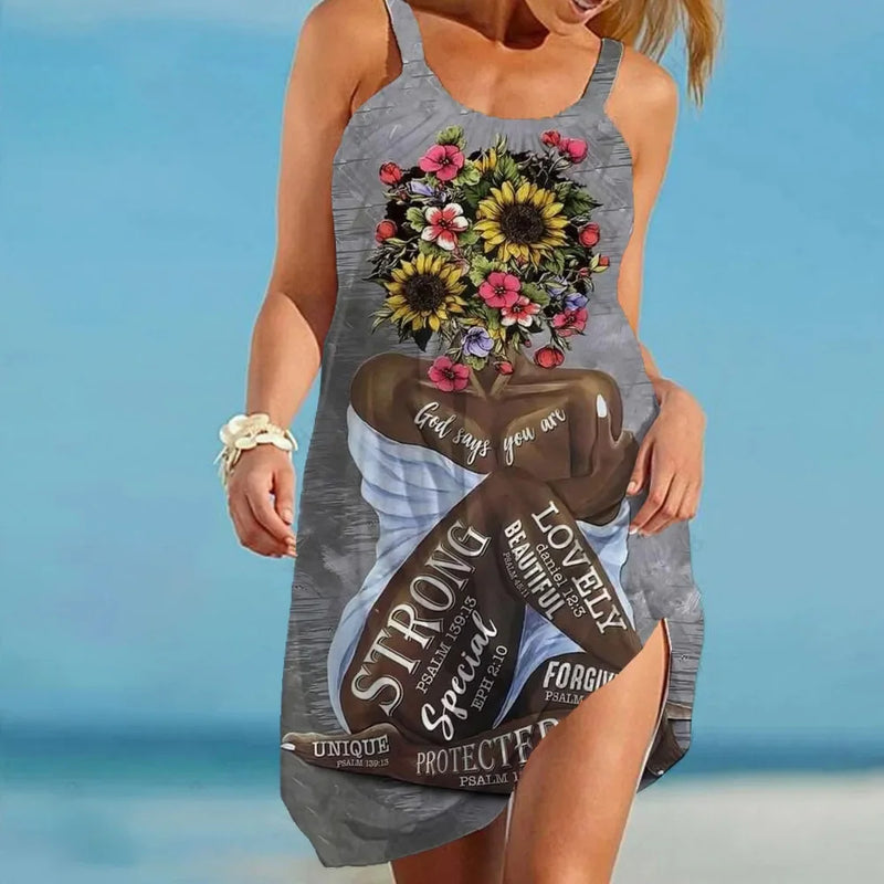 Summer Sunflower Beach Dress for Women 3D Print Vacation Party Sundress Ladies Casual Sleeveless Beachwear Female Traf Clothing